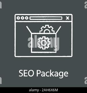 SEO packages chalk icon. Searching engine optimization services. Website ranking. Web browser settings and add-ons. Isolated vector chalkboard illustr Stock Vector