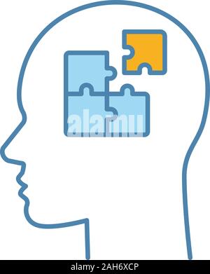 Solution color icon. Solve problem. Thinking process. Find solution. Resolve issue. Insight. Head with puzzles inside. Isolated vector illustration Stock Vector