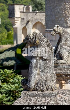 Milandes; France - September 4; 2018: A gargoyle in the garden of Chateau des Milandes; a castle; in the Dordogne; from the forties to the sixties of Stock Photo
