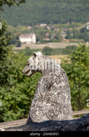 Milandes; France - September 4; 2018: A gargoyle in the garden of Chateau des Milandes; a castle; in the Dordogne; from the forties to the sixties of Stock Photo