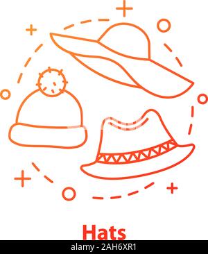 Headwear concept icon. Caps and hats. Accessories store idea thin line illustration. Vector isolated outline drawing Stock Vector