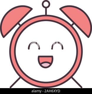 Smiling alarm clock color icon. Good morning. Happy morning. Emoji, emoticon. Isolated vector illustration Stock Vector