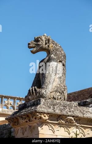 Milandes; France - September 4; 2018: A gargoyle in the garden of Chateau des Milandes; a castle; in the Dordogne; from the forties to the sixties of Stock Photo