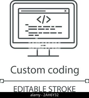 Custom coding linear icon. Programming. Website development. Thin line illustration. Website optimization. Point-to-point integration. Contour symbol. Stock Vector