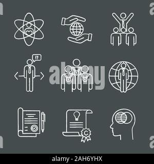 Business ethics chalk icons set. Core values, corporate responsibility, leadership, make choice, business, contract, intellectual property, transparen Stock Vector