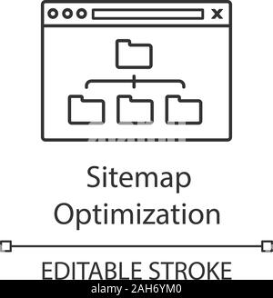 Sitemap optimization linear icon. Site organization. Thin line illustration. Web site map optimization. SEO. Data organization. XML sitemap. Contour v Stock Vector