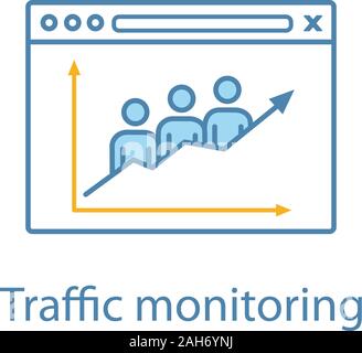 Website traffic color icon. Lead generation. SEO monitoring. Web traffic growth. Social media analytics. Isolated vector illustration Stock Vector