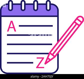 Grammar and writing color icon. Basic language skills. Foreign language learning. Taking notes. Notepad with pencil. Isolated vector illustration Stock Vector