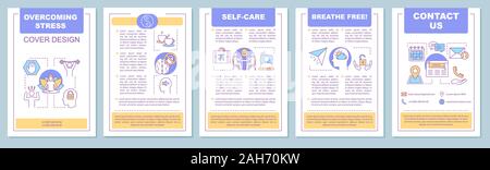 Overcoming stress brochure template layout. Mental health. Flyer, booklet, leaflet print design. Psychological help. Stress and depression prevention. Stock Vector