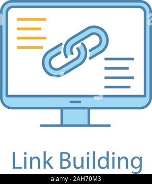 Link building color icon. SEO. Link sharing. Using hyperlink. Computer display. Isolated vector illustration Stock Vector