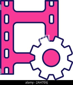 Video settings color icon. Filmstrip with cogwheel. Film making. Multimedia player options. Isolated vector illustration Stock Vector