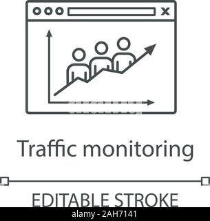 Website traffic linear icon. Lead generation. Thin line illustration. SEO monitoring. Web traffic growth. Social media analytics. Contour symbol. Vect Stock Vector