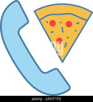 Pizza delivery call color icon. Food delivery service. Handset with pizza. Isolated vector illustration Stock Vector