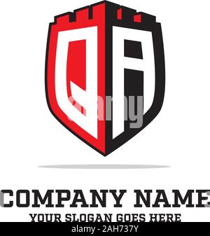Q A initial logo designs, shield logo template, letter logo inspirations, can used guards, security, emblem logo brand Stock Vector