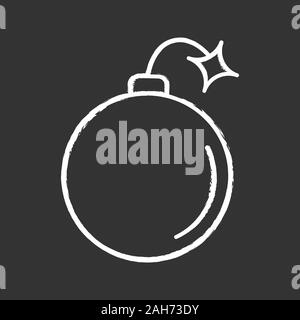 Bomb chalk icons. Cannonball bomb with burning safety fuse. Round shot. Isolated vector chalkboard illustration Stock Vector