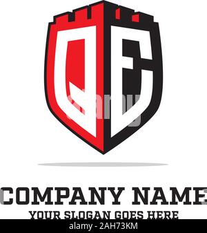 Q E initial logo designs, shield logo template, letter logo inspirations Stock Vector