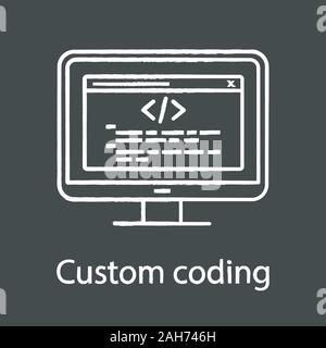 Custom coding chalk icon. Programming. Website development. Website optimization. Point-to-point integration. Isolated vector chalkboard illustration Stock Vector