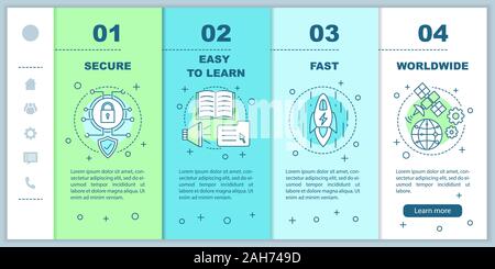 Digital services onboarding mobile web pages vector template. Network. Getting information. Responsive smartphone website interface idea with linear i Stock Vector