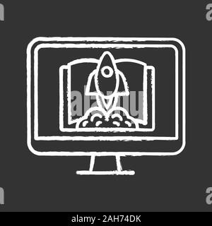 Start learning chalk icon. Express course for beginners. Online education. E-learning. Distance education. Isolated vector chalkboard illustration Stock Vector