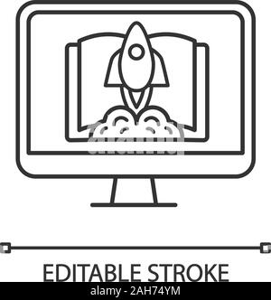 Start learning linear icon. Express course for beginners. Thin line illustration. Online education. E-learning. Distance education. Contour symbol. Ve Stock Vector