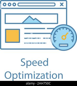 Website speed optimization color icon. Web hosting speed. Web performance. Website with speedometer. Isolated vector illustration Stock Vector