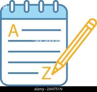 Grammar and writing color icon. Basic language skills. Foreign language learning. Taking notes. Notepad with pencil. Isolated vector illustration Stock Vector