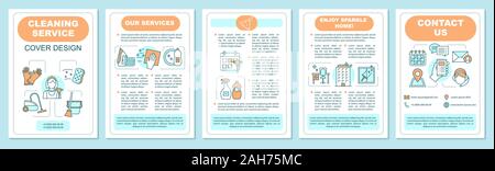 Cleaning service brochure template layout. Flyer, booklet, leaflet print design with linear illustrations. Housekeeping, housework. Vector page layout Stock Vector