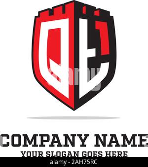 Q T initial logo designs, shield logo template, letter logo inspirations Stock Vector