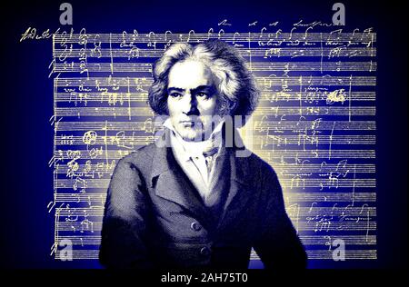 Hand-written musical notation, love song, Zärtliche Liebe, 1795, Ludwig van Beethoven, 1770 -1827, German composer Stock Photo