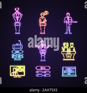 Online quiz neon light icon. Quiz app. Play intellectual game