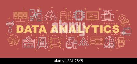 Data analysis word concepts banner. Big data. Machine learning algorithms. Databases and servers. Programming. Presentation, website. Isolated letteri Stock Vector