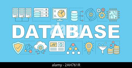 Database word concepts banner. Big data. Server. Machine learning. Data mining and analysis. Database schema. Presentation. Isolated lettering typogra Stock Vector