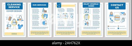 Cleaning service brochure template layout. Flyer, booklet, leaflet print design with linear illustrations. Housekeeping, housework. Vector page layout Stock Vector
