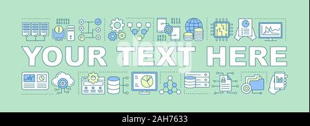 Data analysis word concepts banner. Big data. Machine learning algorithms. Databases and servers. Programming. Presentation, website. Isolated letteri Stock Vector