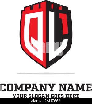 Q L initial logo designs, shield logo template, letter logo inspirations Stock Vector