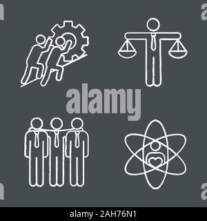 Business ethics chalk icons set. Partnership, honesty, partners, core values. Isolated vector chalkboard illustrations Stock Vector