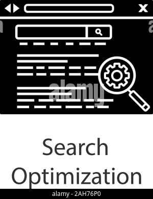 SEO glyph icon. Silhouette symbol. Search engine optimization. Website ranking. SEO marketing. Web browser. Searching results. Negative space. Vector Stock Vector