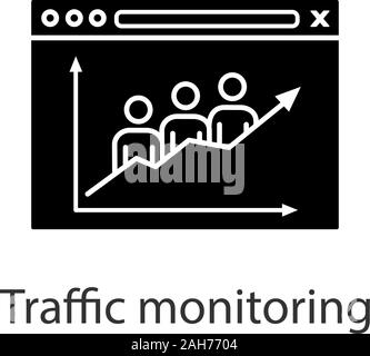 Website traffic glyph icon. Lead generation. SEO monitoring. Web traffic growth. Social media analytics. Silhouette symbol. Negative space. Vector iso Stock Vector