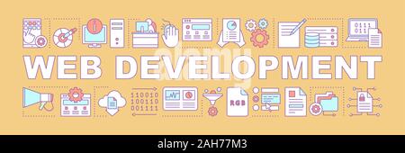Web development word concepts banner. Graphic design. Programming. Computer science. Data analysis. Presentation. Isolated lettering typography idea w Stock Vector