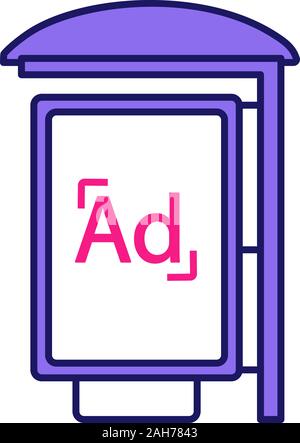 Bus stop advertisement color icon. Outdoor advertising. Bus shelter ads. Advertising street lightbox, billboard. Isolated vector illustration Stock Vector