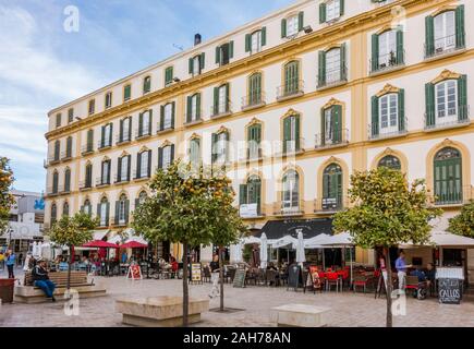 Malaga Spain, Plaza de la Merced (Mercy Square) bars and cafes, restaurants, square, plaza, Malaga, Andalucia.. Stock Photo