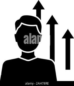 Personal growth glyph icon. Achievements. Goal achieving. Self development and improvement. Career growth. Silhouette symbol. Negative space. Vector i Stock Vector