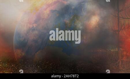 planet earth fire and flames 3d-illustration. elements of this image furnished by NASA Stock Photo