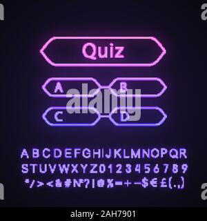 Online quiz neon light icon. Quiz app. Play intellectual game