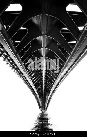 Black and white symmetrical view of the Calatrava pedestrian bridge in Venice Stock Photo