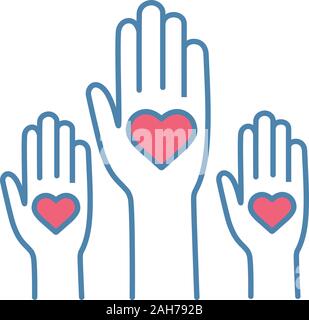Volunteering experience color icon. Volunteers. Helping hands. Voting. Charity. Unity in diversity. Isolated vector illustration Stock Vector
