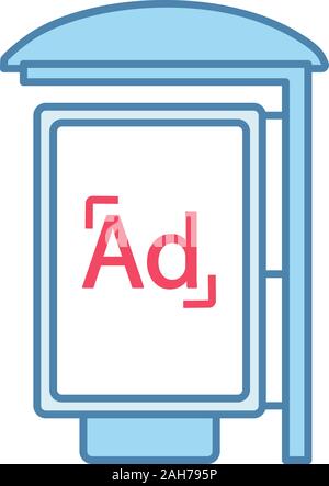 Bus stop advertisement color icon. Outdoor advertising. Bus shelter ads. Advertising street lightbox, billboard. Isolated vector illustration Stock Vector