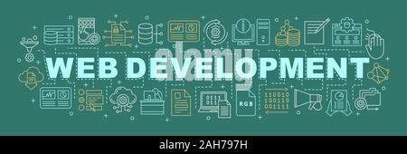 Web development word concepts banner. Graphic design. Programming. Computer science. Data analysis. Presentation. Isolated lettering typography idea w Stock Vector