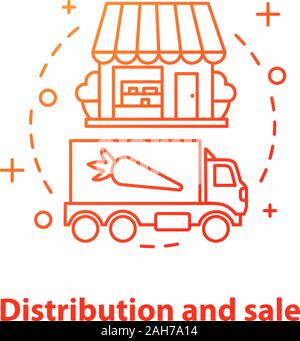 Distribution and sale concept icon. Eco food shop idea thin line illustration. Agricultural business. Eco products transportation. Vector isolated out Stock Vector