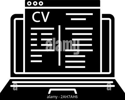 Online job application glyph icon. Job search website. Online resume builder, cv maker. Recruitment website. Silhouette symbol. Negative space. Vector Stock Vector